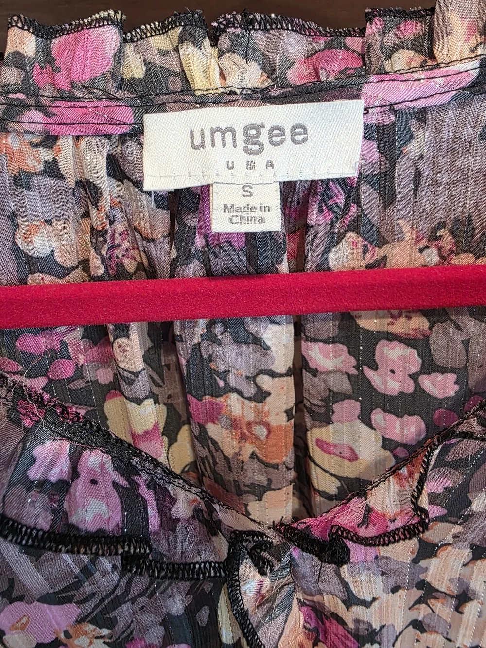 Umgee Sheer Floral Ruffle Blouse - Pink, Orange, Cream